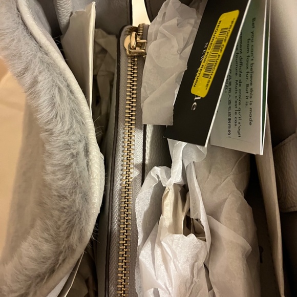 NWT Kate Spade Gray Leather & Faux Fur Crossbody Bag - Picture 6 of 12